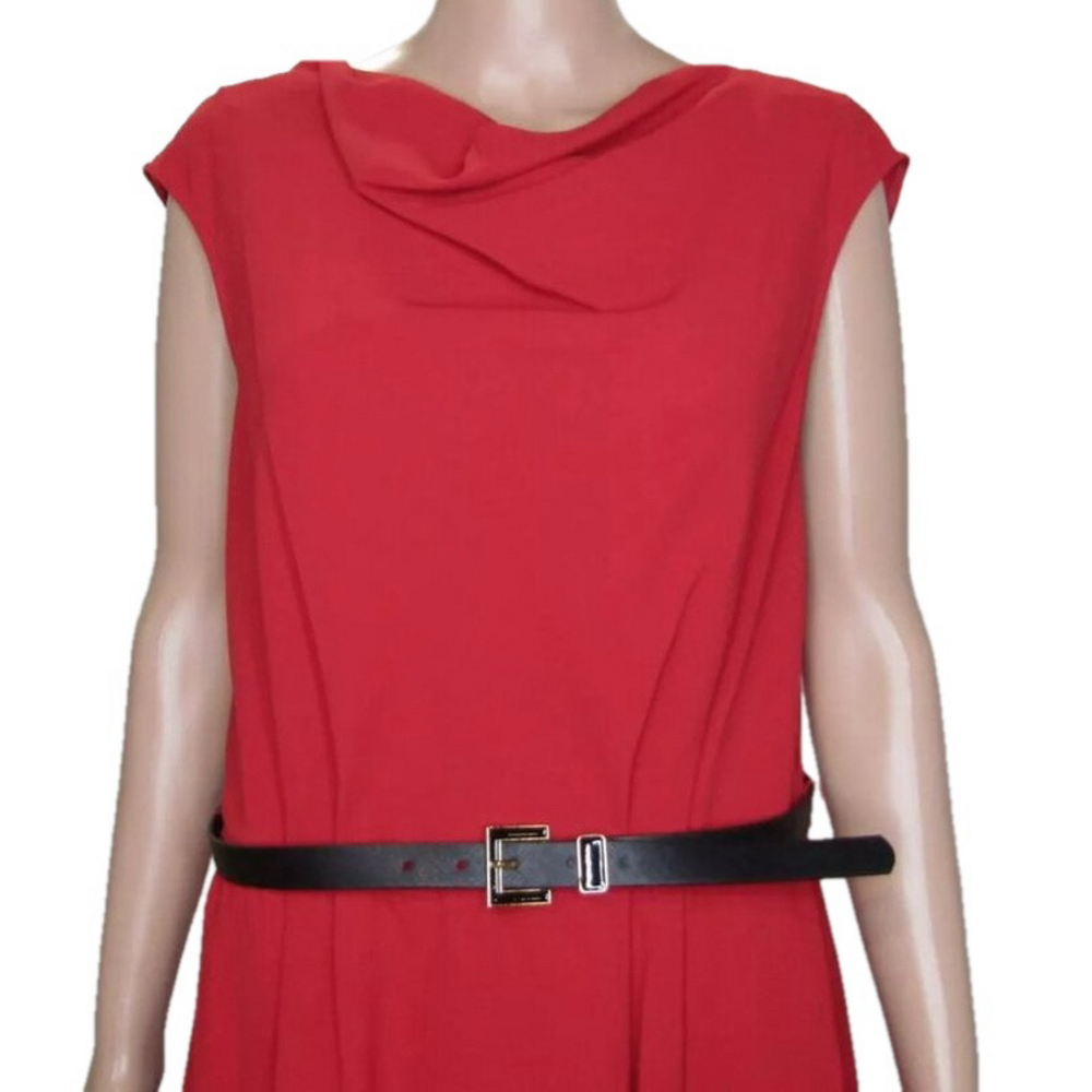 NEW BROOKS BROTHERS Womens Cap Sleeve Belted Cowl Neck Dress Size 12 Red